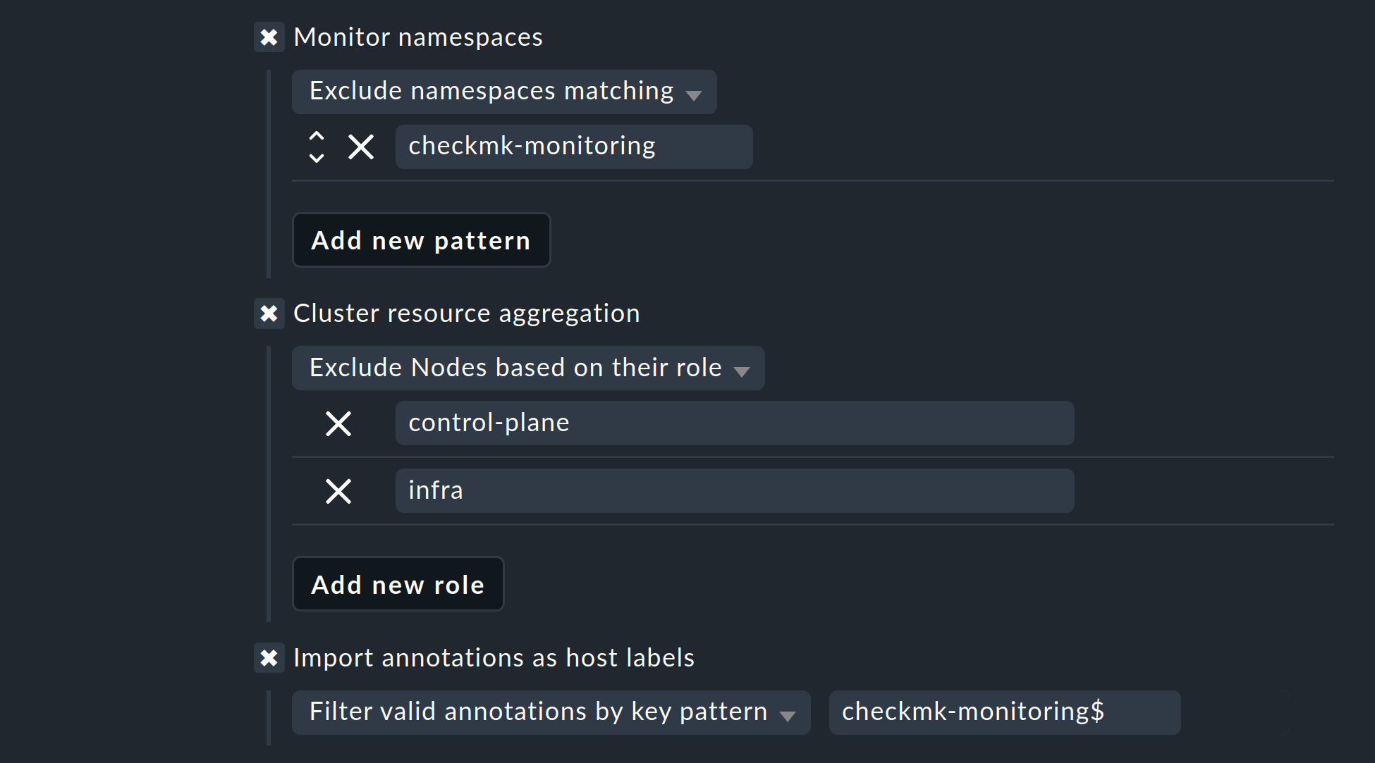 Example configuration for namespaces and resource aggregation.