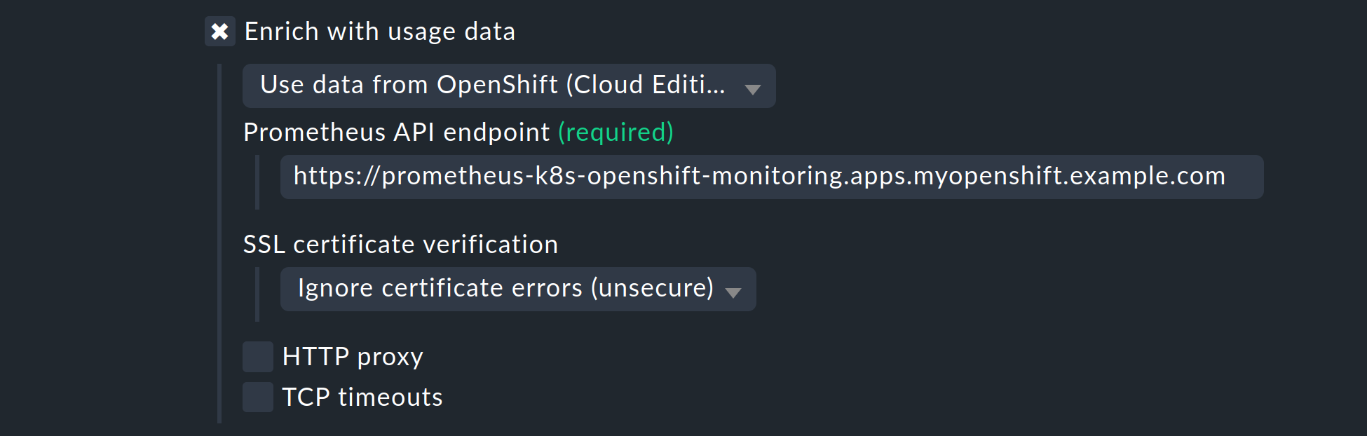 Example of specifying the cluster collector connection.