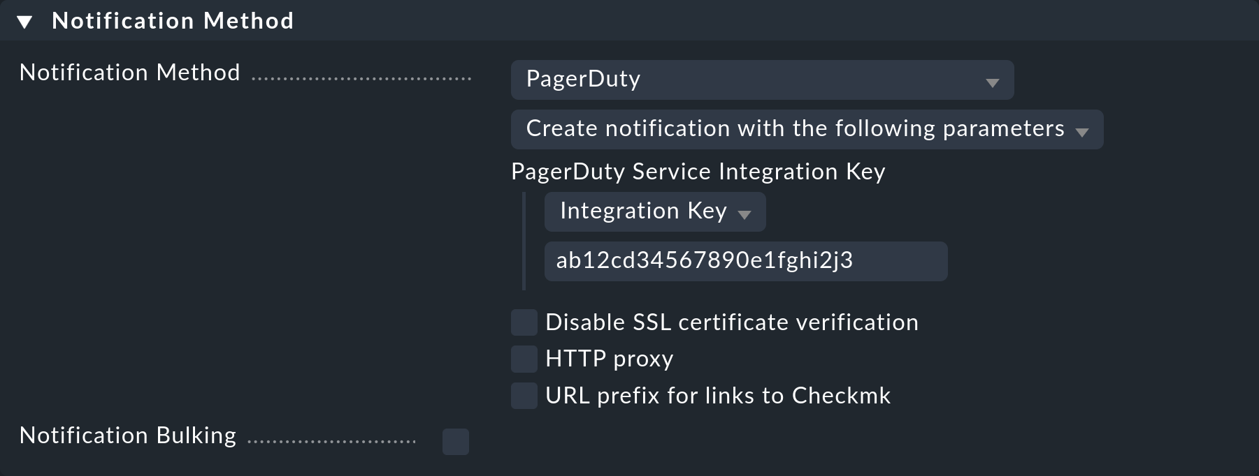The notification method settings for PagerDuty.
