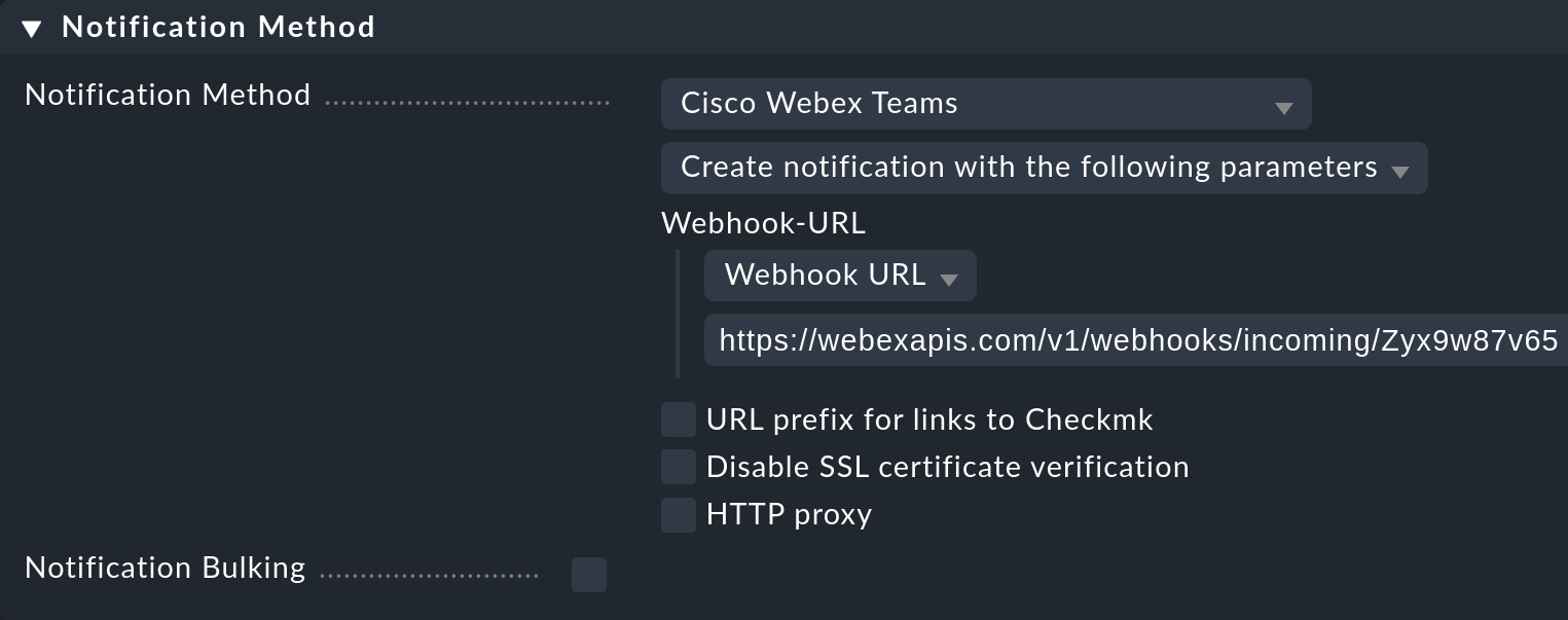 The notification method settings for Cisco Webex Teams.
