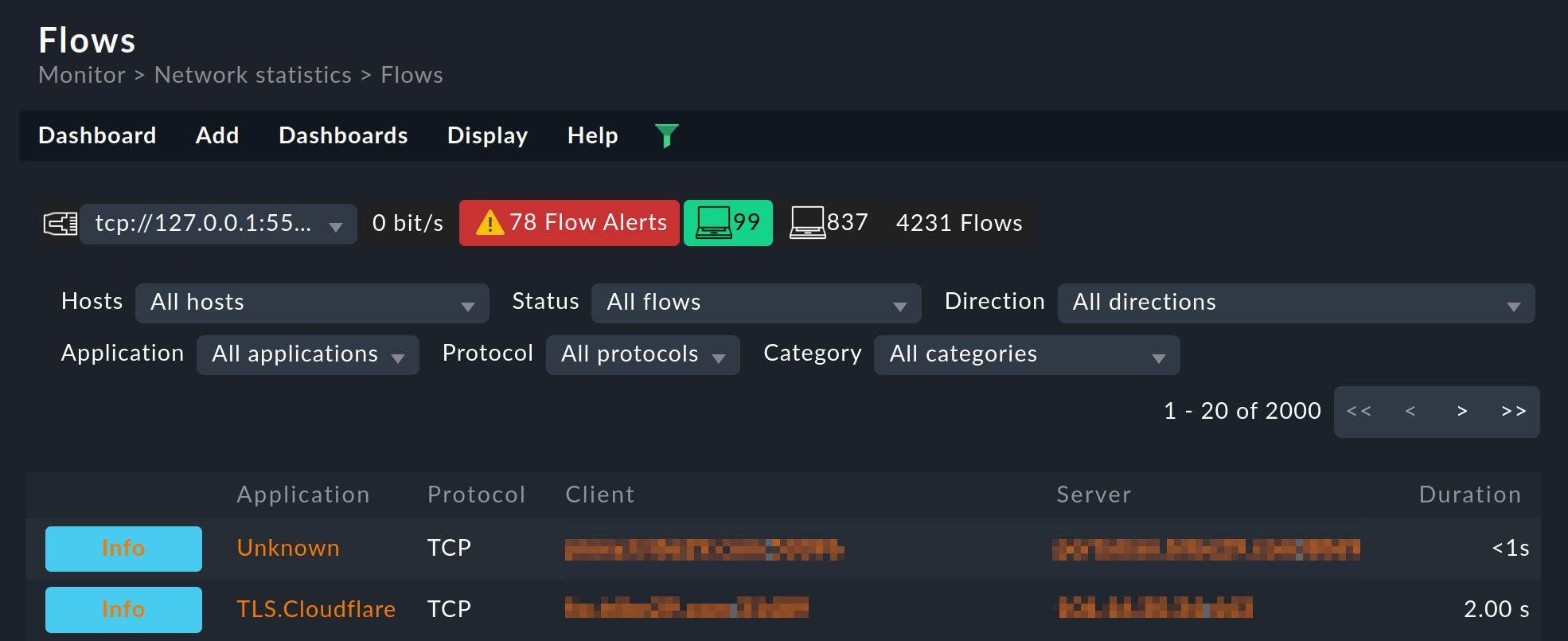 The 'Flows' dashboard.