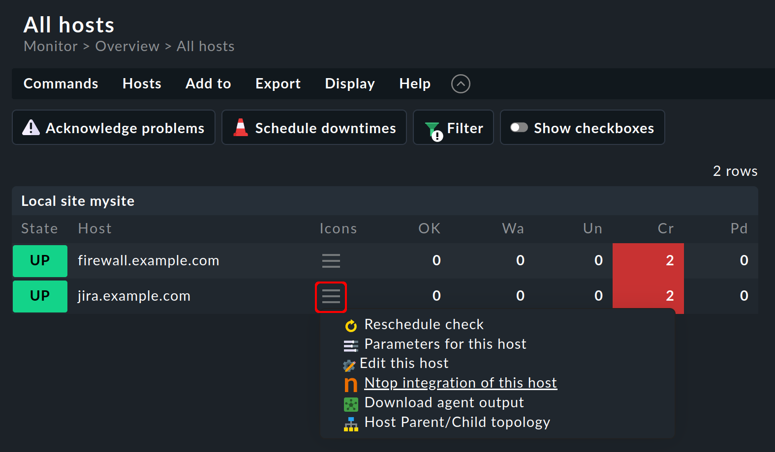 The action menu of an ntopng host contains an additional entry.