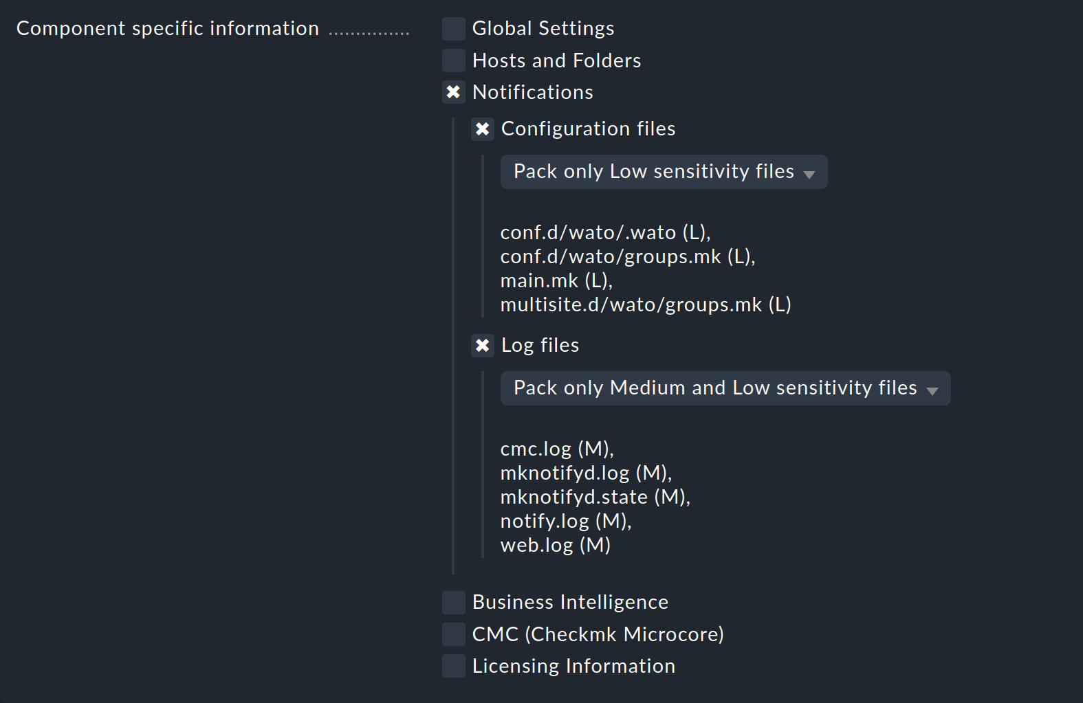 Selection of files for the notifications.