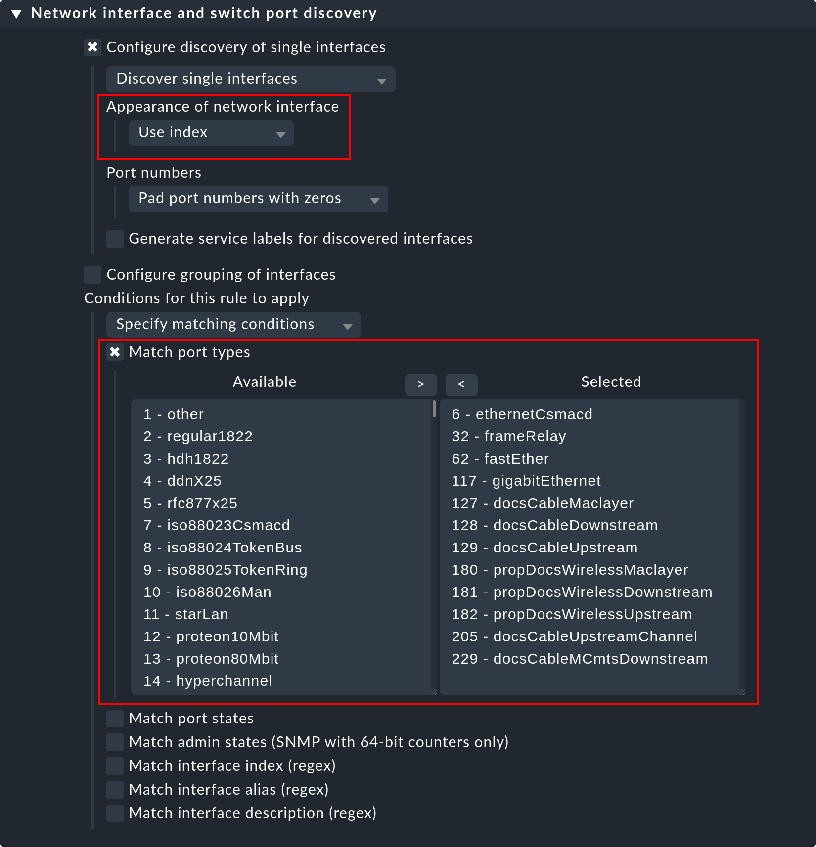 wato services network interface switch port discovery