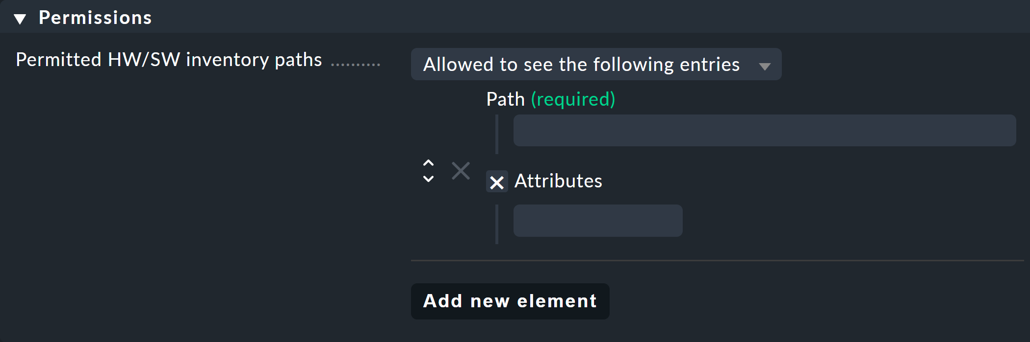 Dialog for visibility of inventory data.