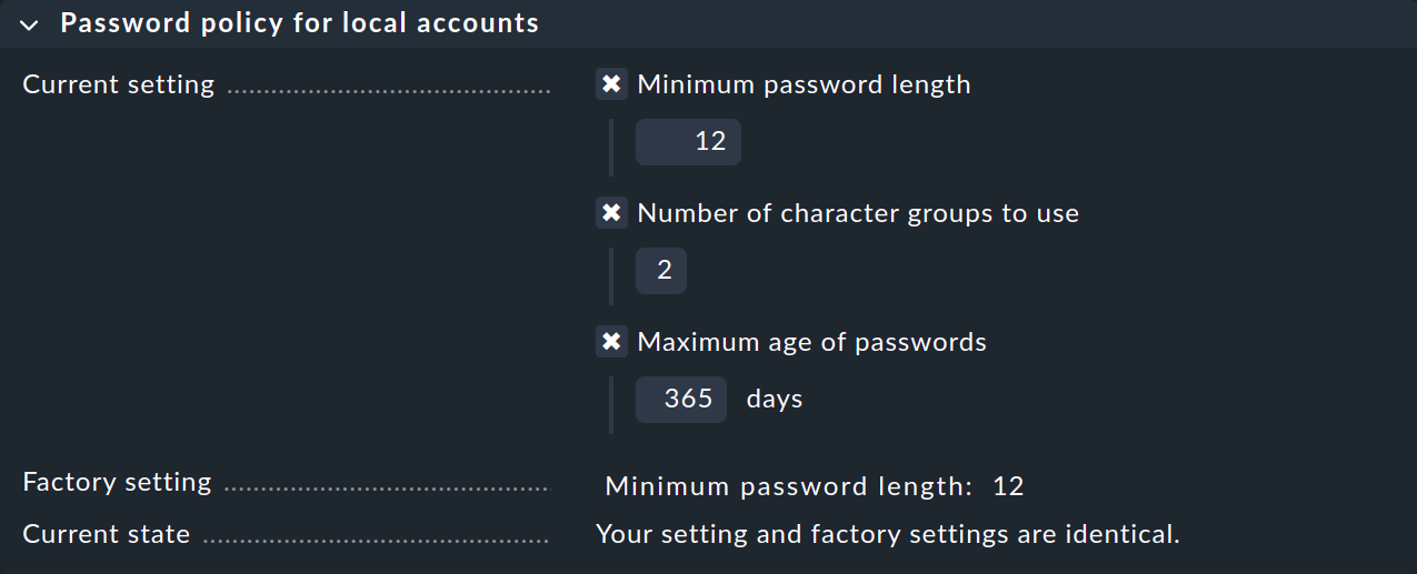 Dialog for password rules.