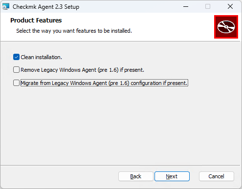 Setup Wizard page on how to proceed when updating an old agent.