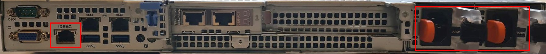 Back of the rack server with connectors marked.