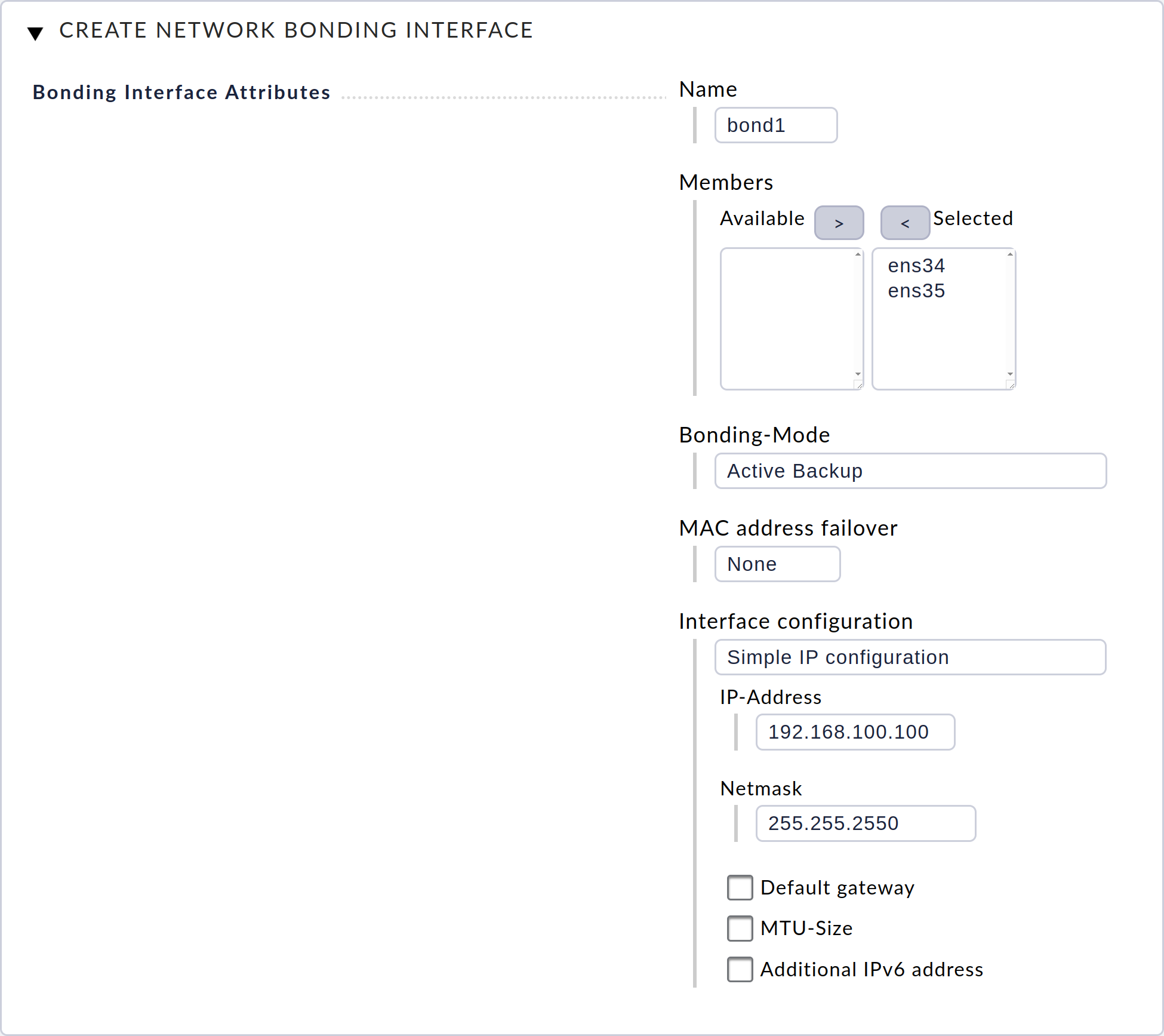 appliance cluster create bond1