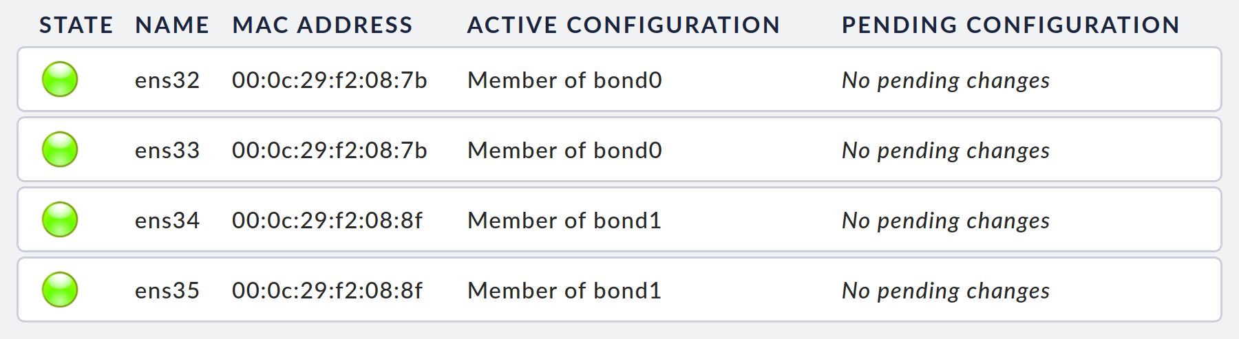 appliance cluster create bonds no pending interfaces