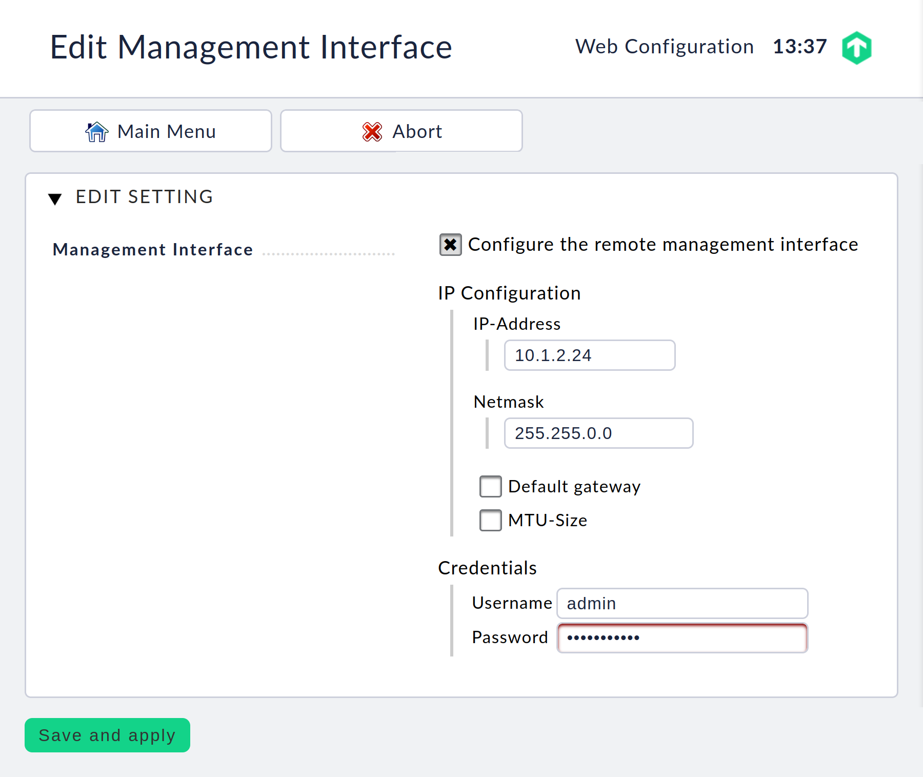 appliance usage management interface in the rack