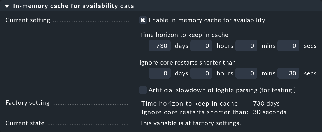 Global settings for the availability cache.