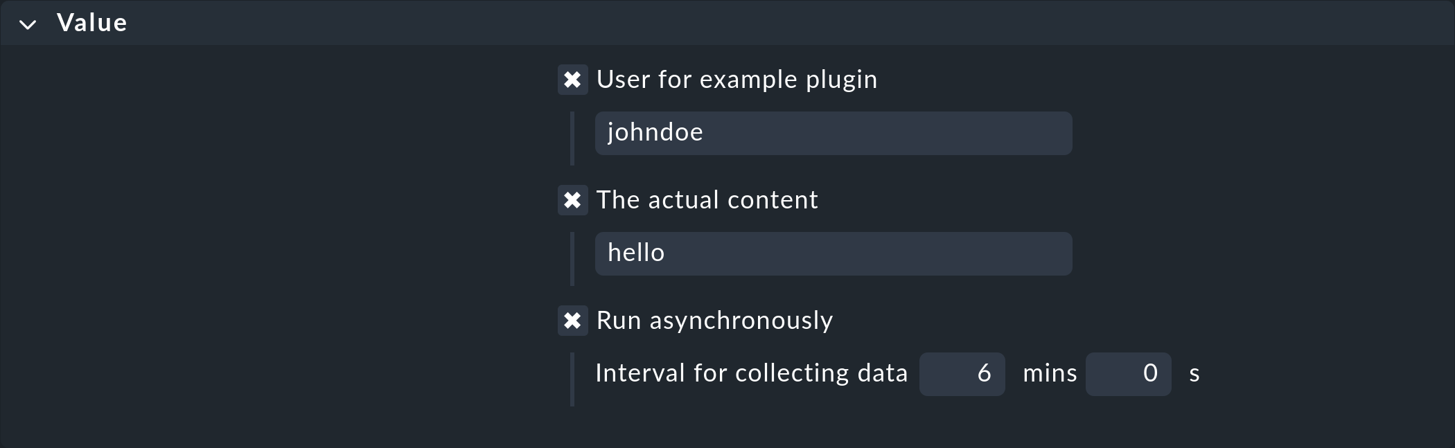 GUI des Regelsatzes zur Konfiguration des Plugins.