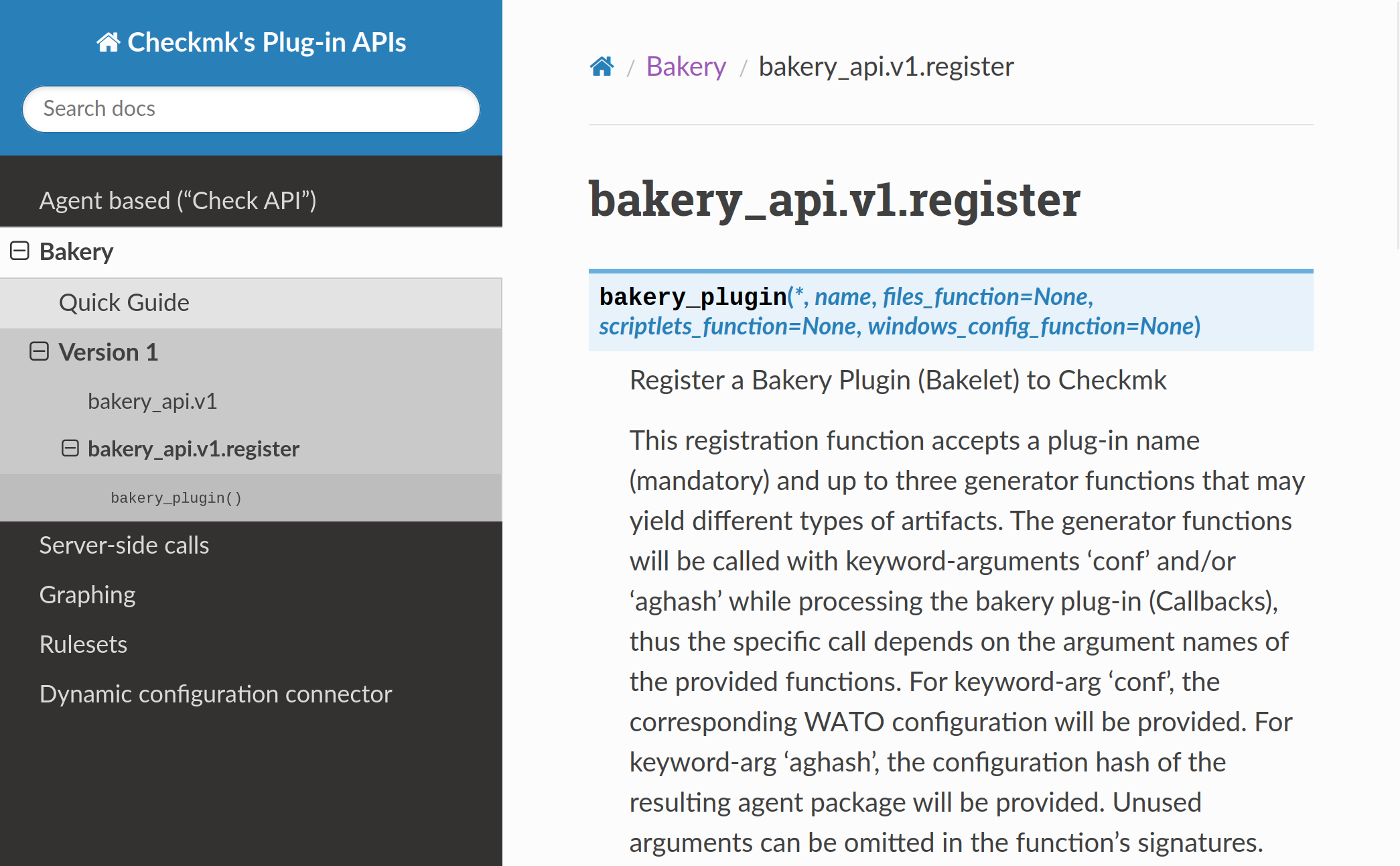 Example page of Bakery API documentation.