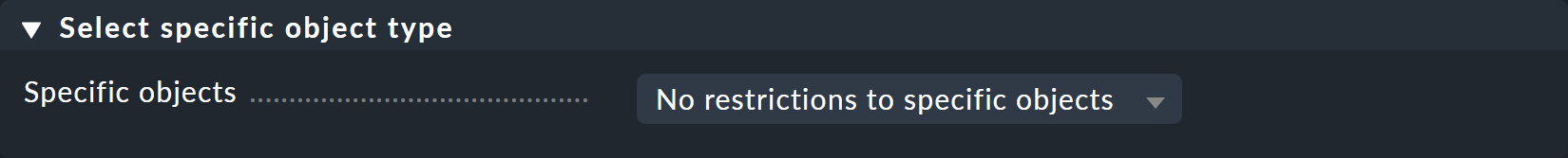Selection of object types for the dashboard.