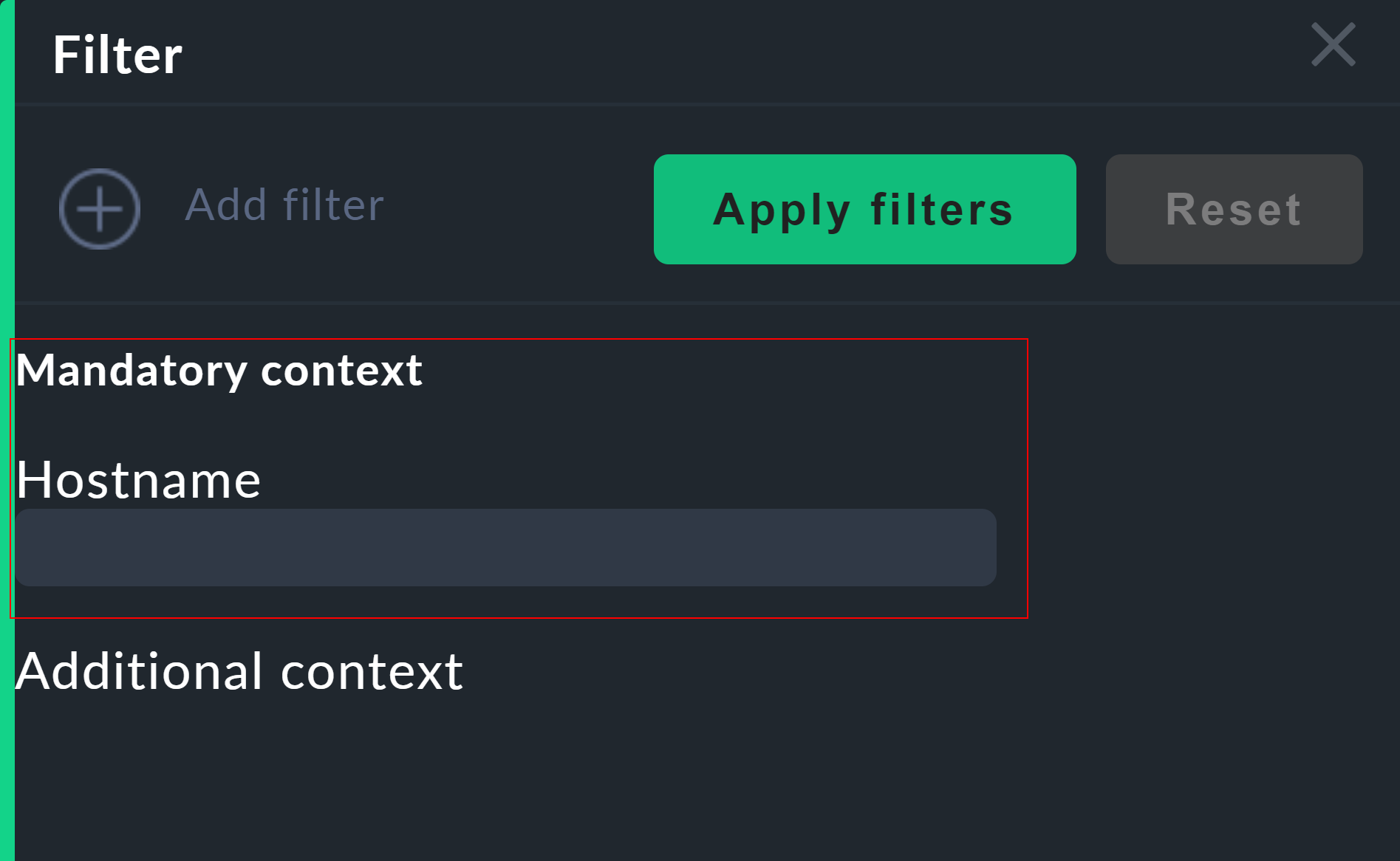 Filter bar with mandatory context when opening the dashboard.