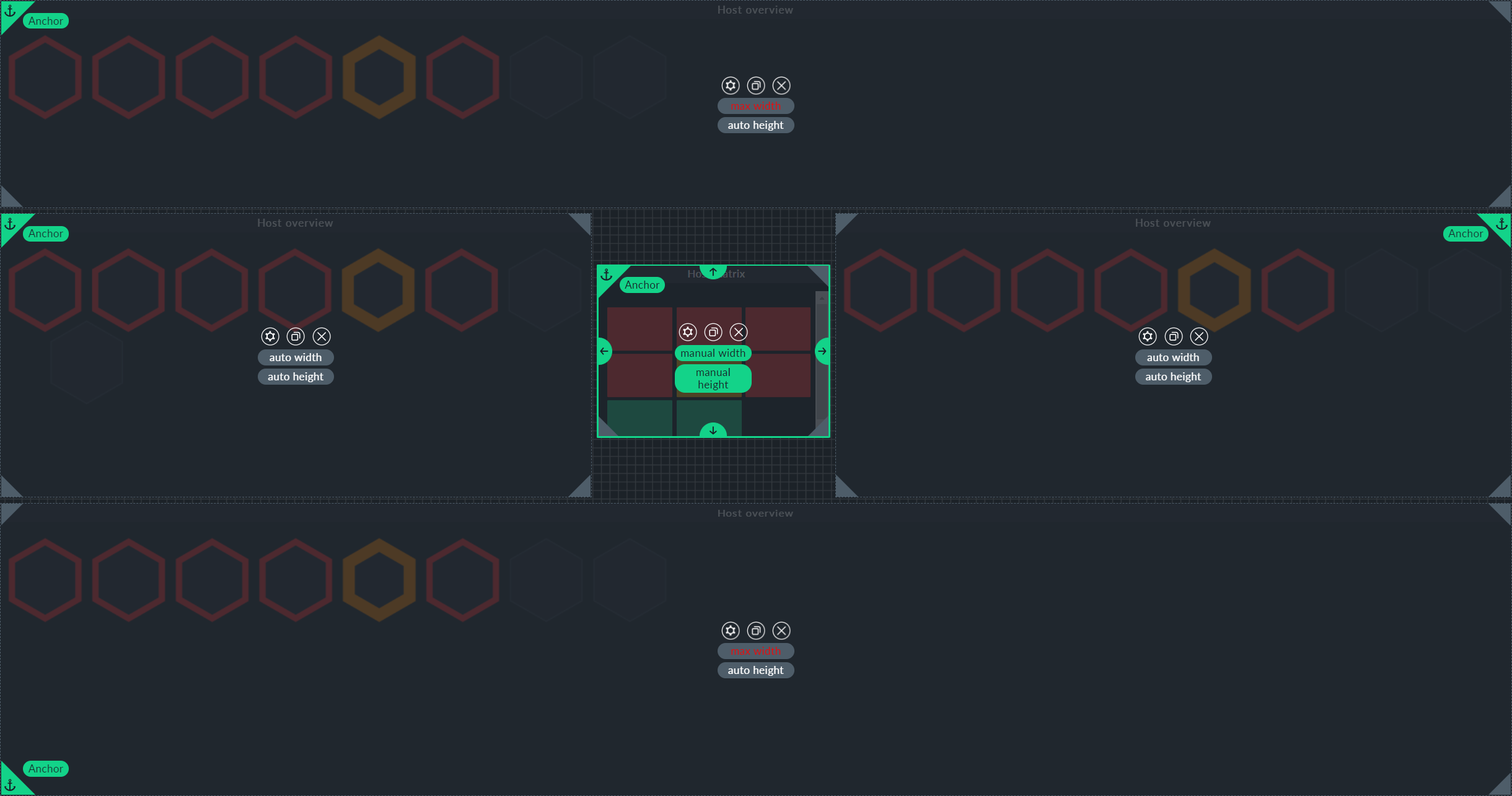 A host matrix dashlet in the dashboard center.