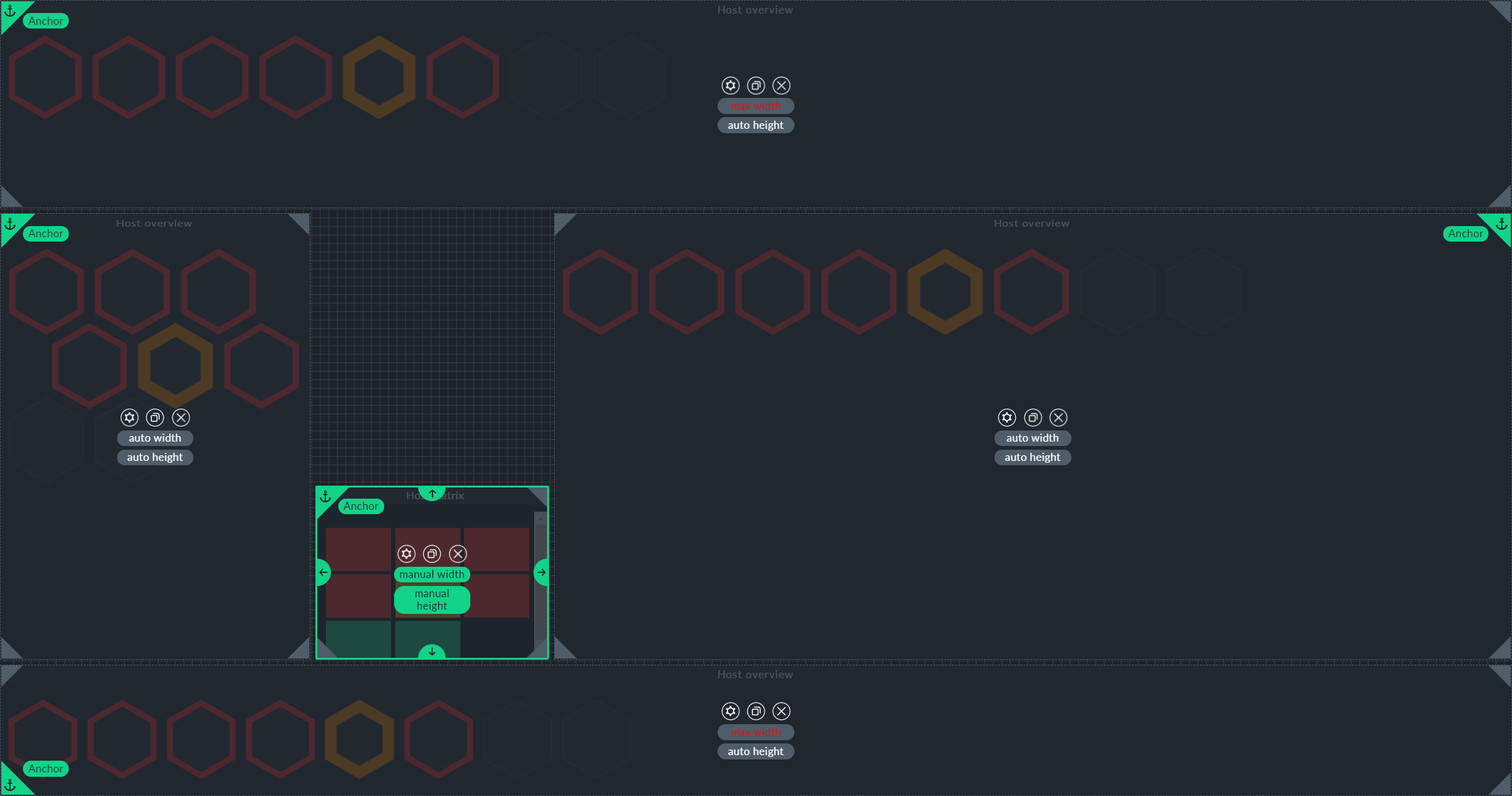 The host matrix dashlet, moved to the bottom left.