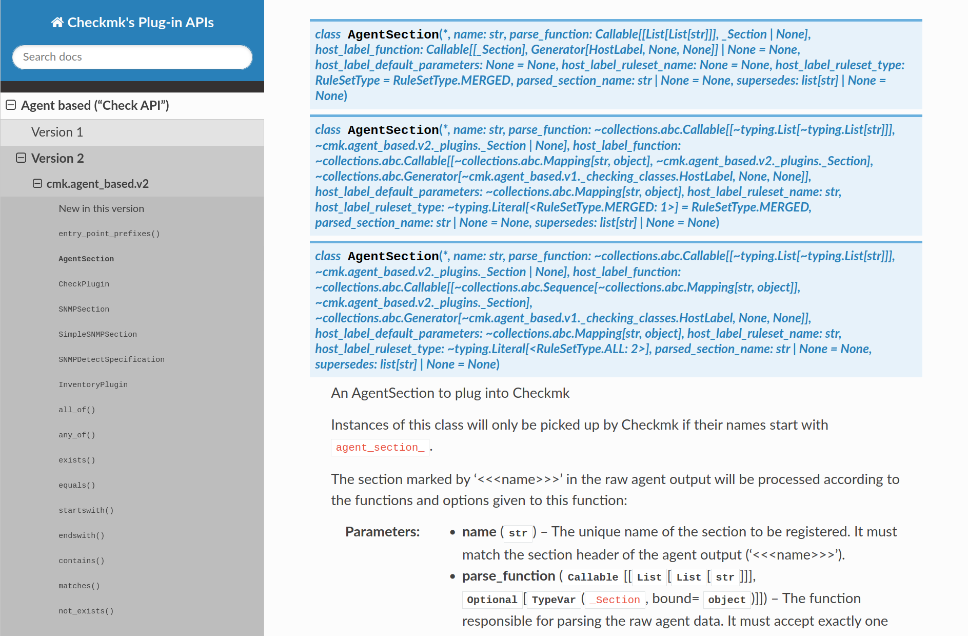 “Check API documentation for the ‘AgentSection’ class.”