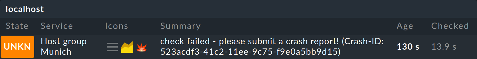 A service whose check plug-in has crashed.