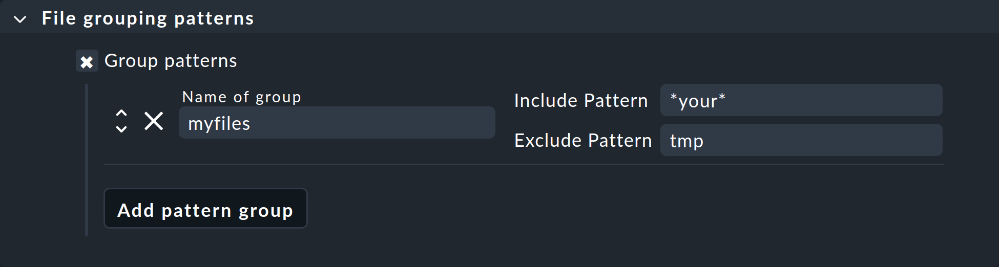 Filtering of files in the group myfiles.