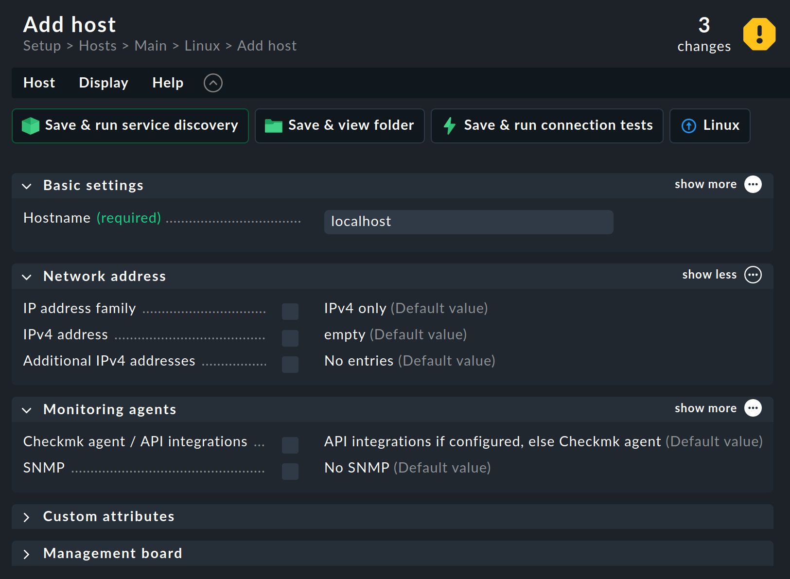 Dialog with properties when creating a host.