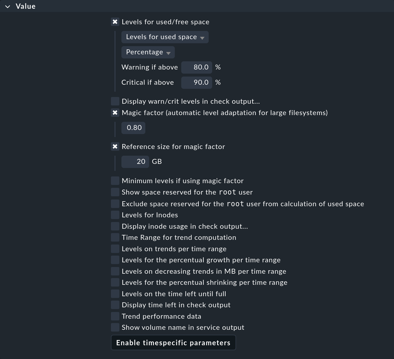 Dialog for setting the magic factor for file system thresholds.
