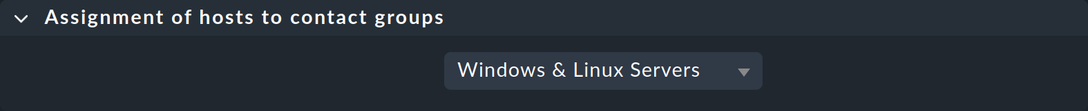 Dialog for assigning contact groups to hosts in a rule.