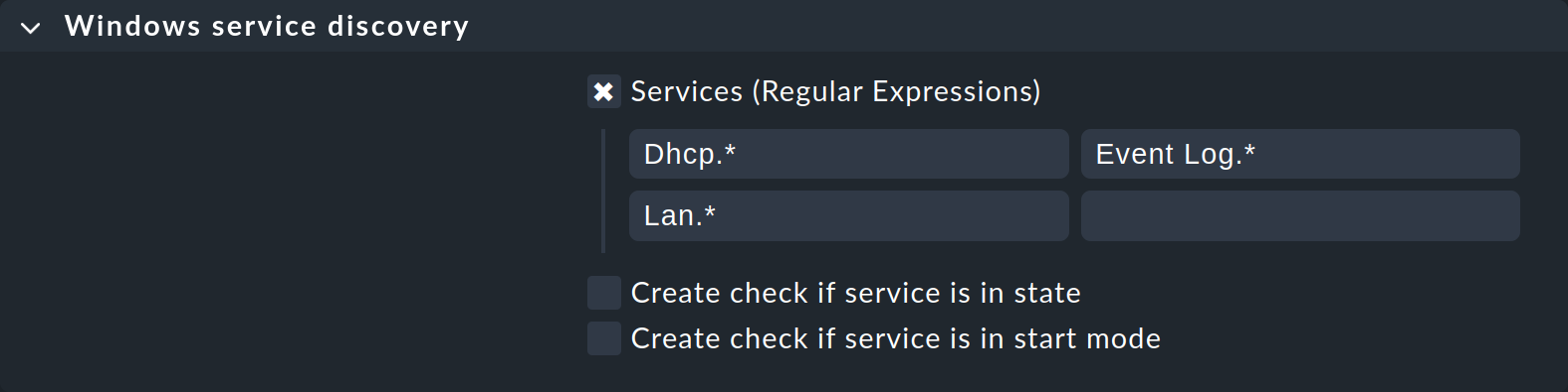 Dialog for defining the names of the Windows services to be monitored.