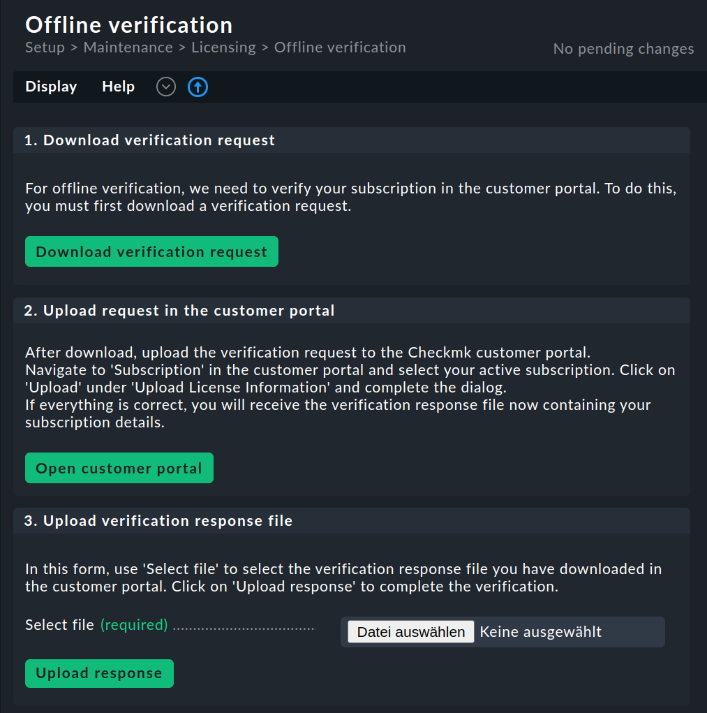Page for offline verification of license information in Checkmk Cloud.