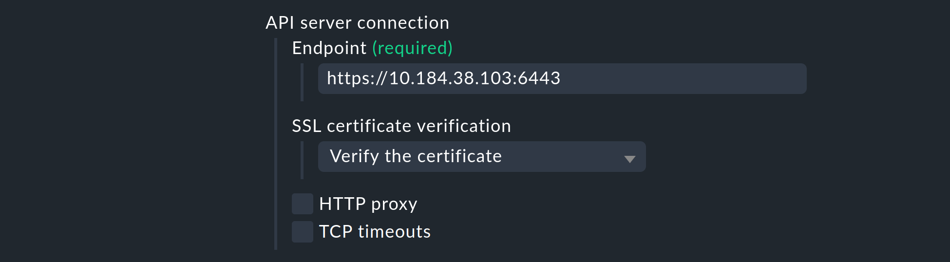 Example of an API server connection.
