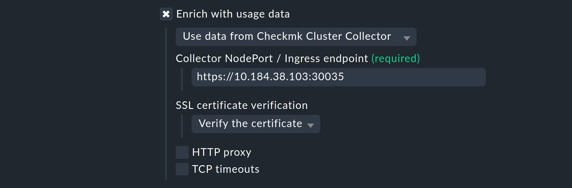 Example for the specification of a Cluster Collector connection.