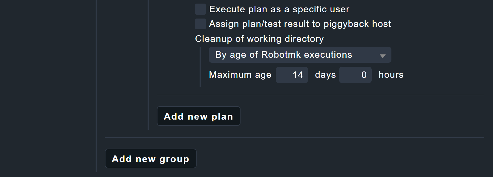 Options for user context, host assignment and automatic cleanup