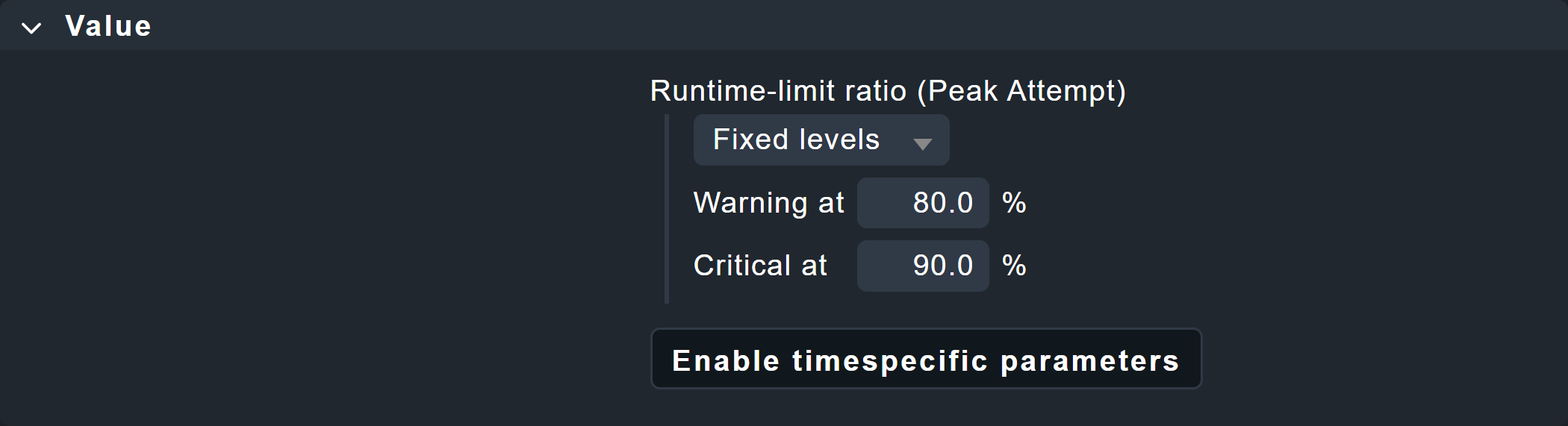 Configuration dialog for threshold values for runtimes of test suites.