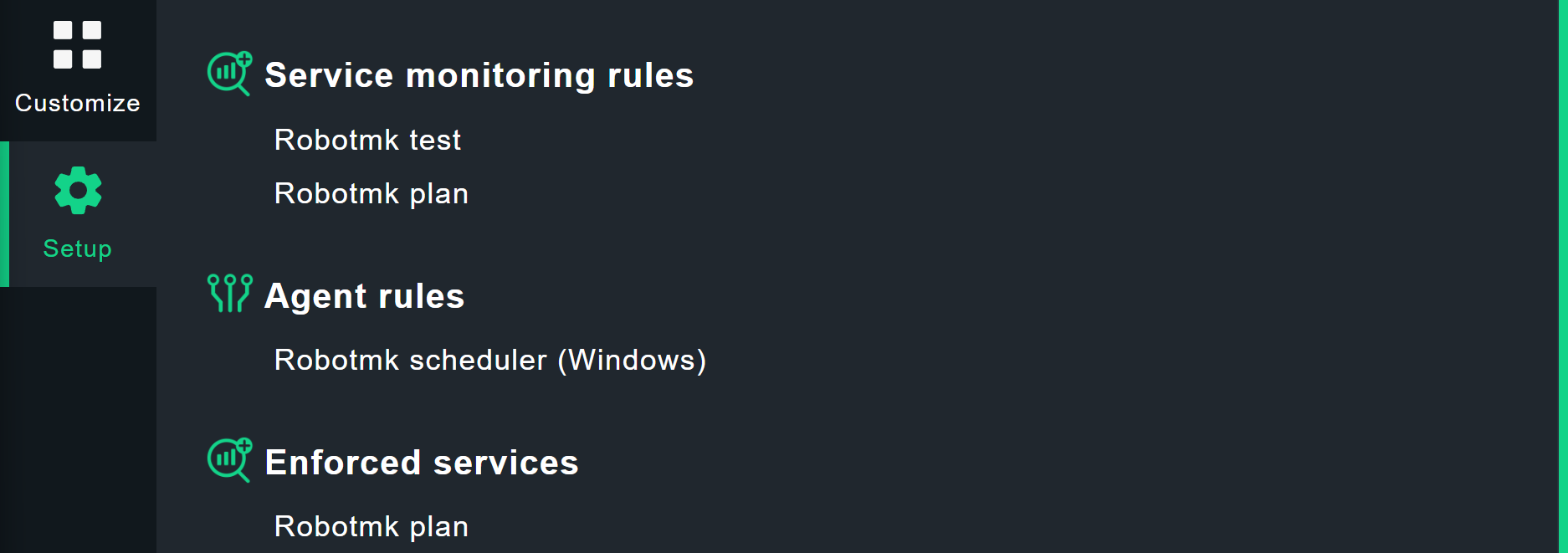 Robotmk rules in the setup menu.