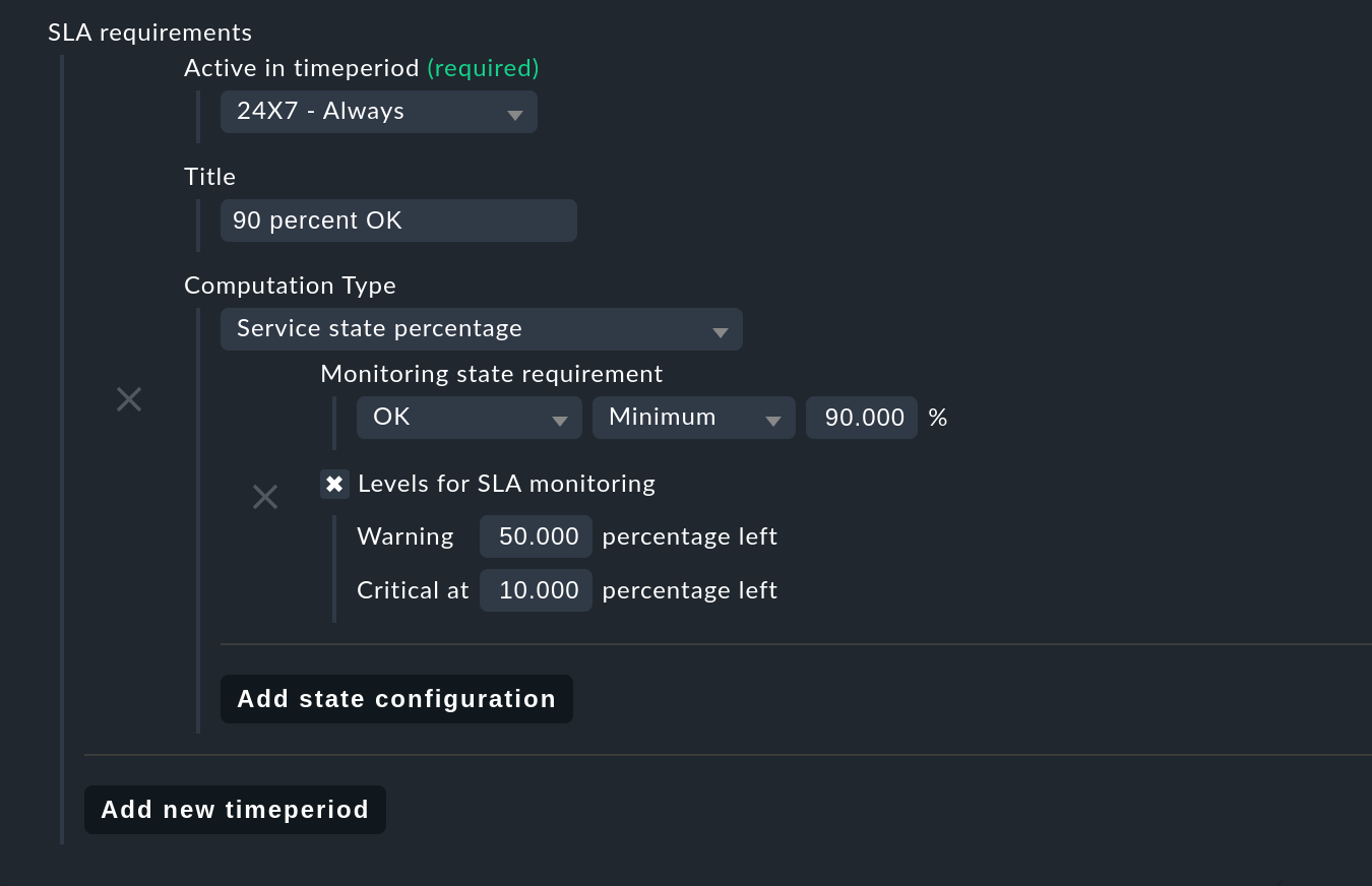 Dialog for defining the first SLA requirement.