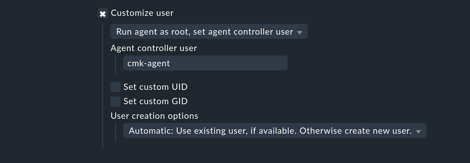 The options for selecting unprivileged execution.