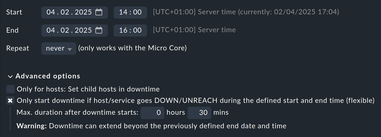 Setting a flexible scheduled downtime.