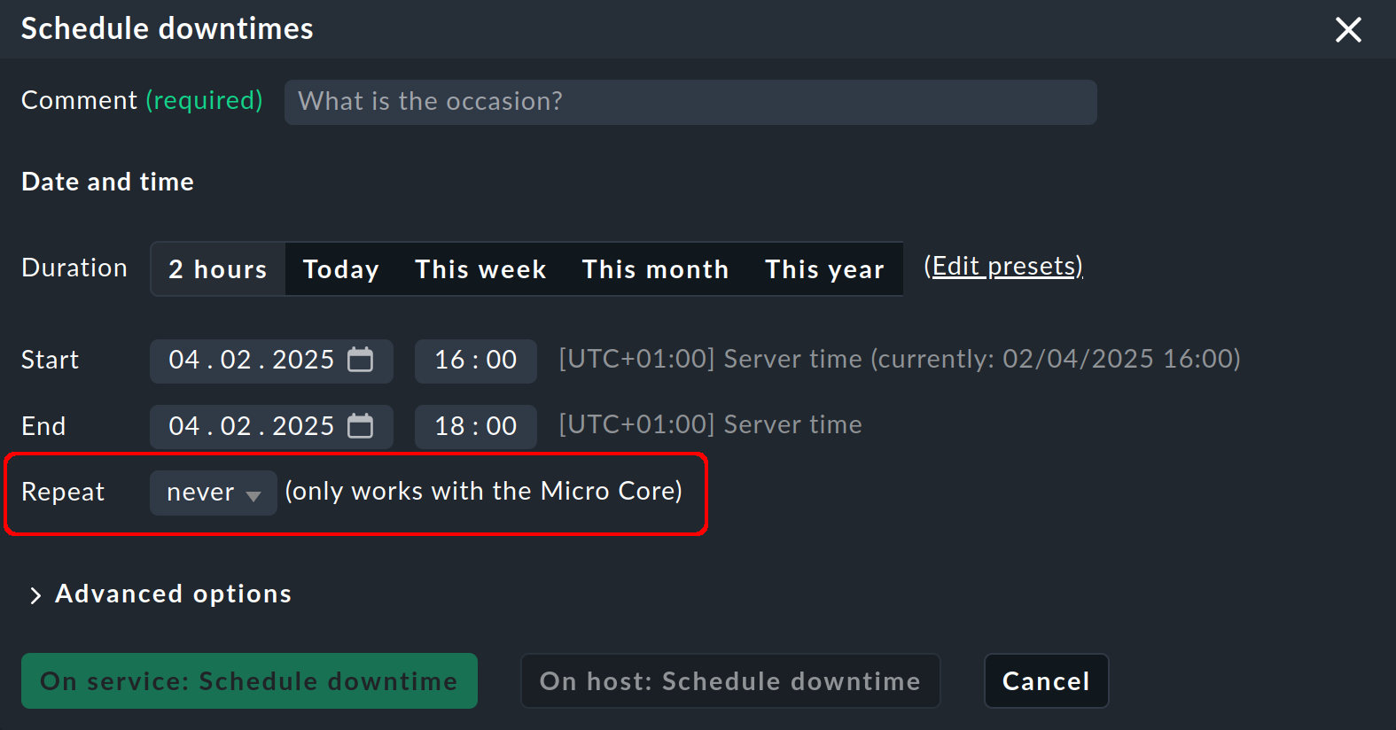 Select the recurrence period.