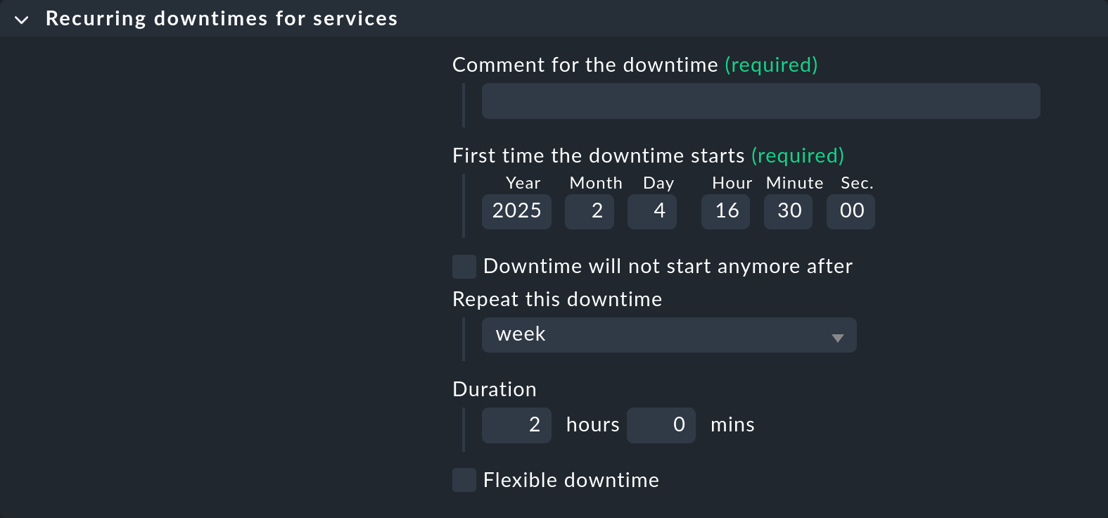 Defining a regular scheduled downtime using a rule.