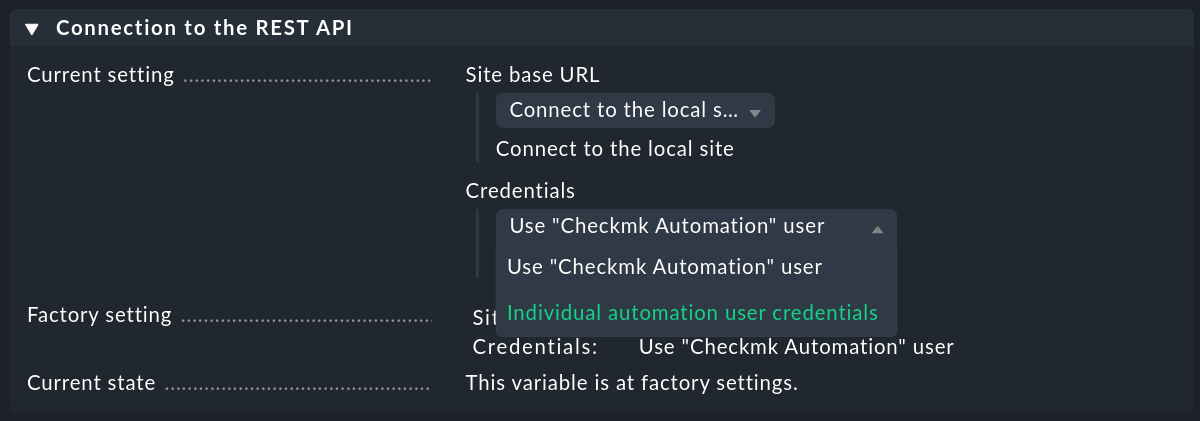 Selecting a user for the REST API.