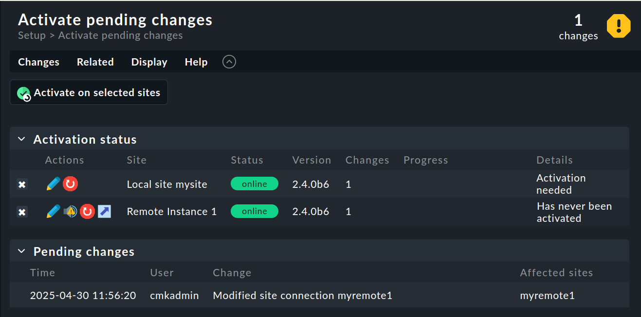 distributed monitoring activate pending changes