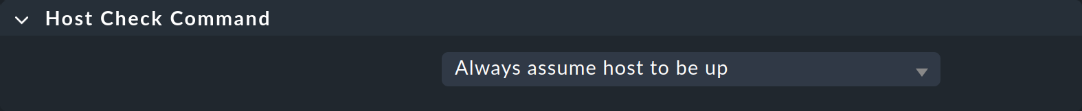 Dialog for setting the 'Host check command' in the rule of the same name.