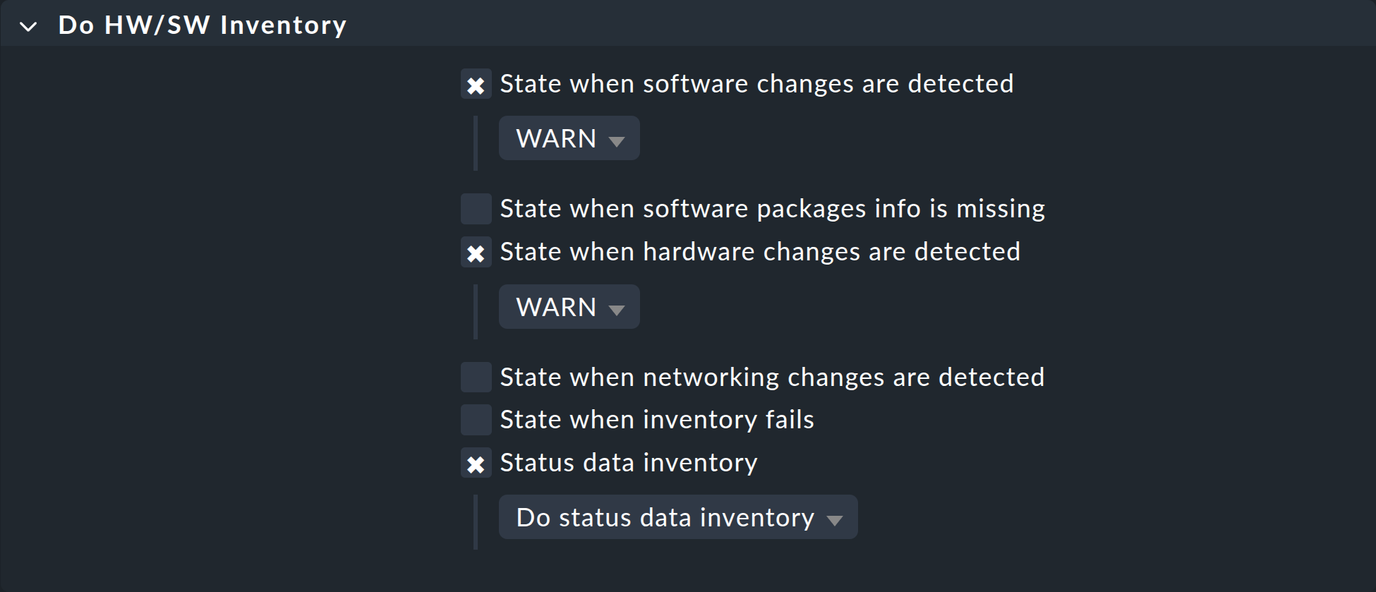 Dialog for state change of the inventory check.