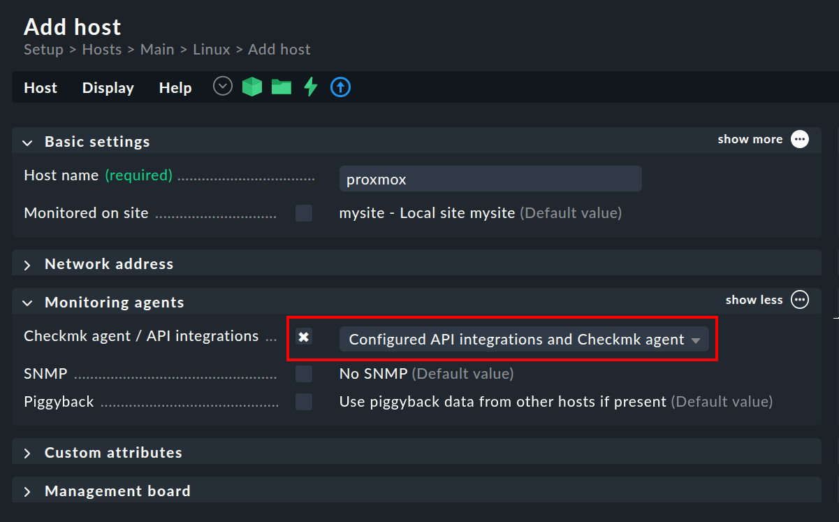Setting the monitoring agent for the new host.