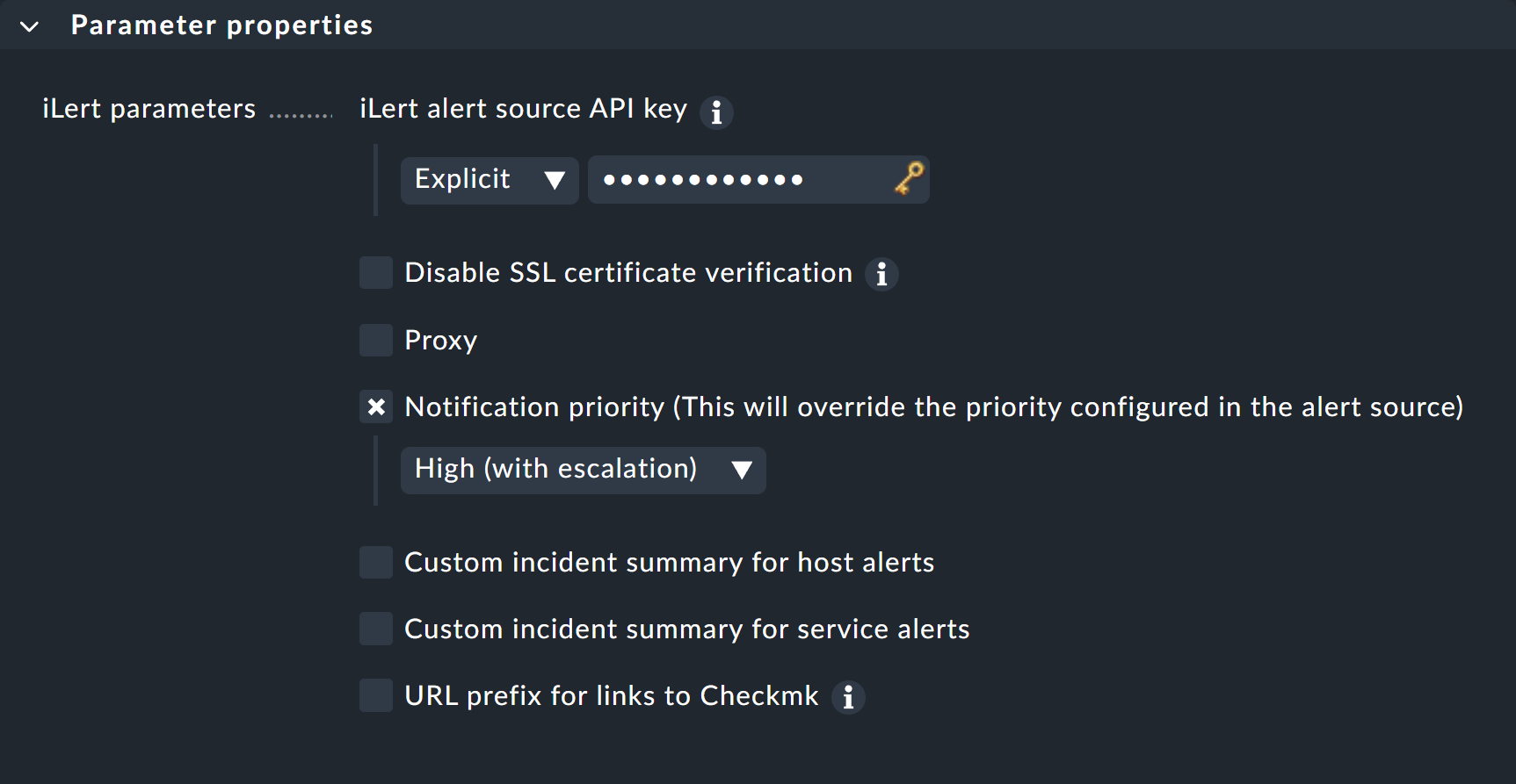 The settings for the notification method for ilert.