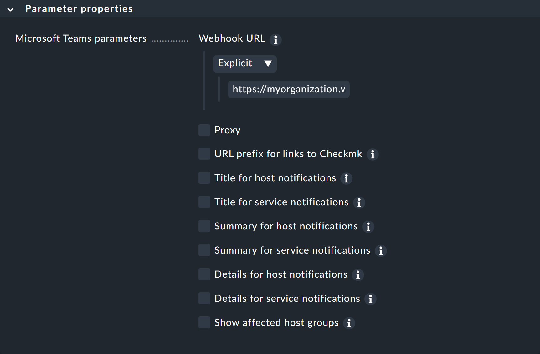The notification method settings for Microsoft Teams.