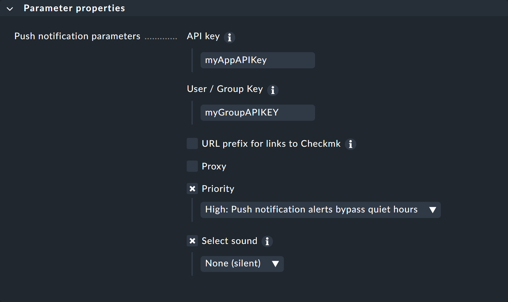 The notification method settings for Pushover.