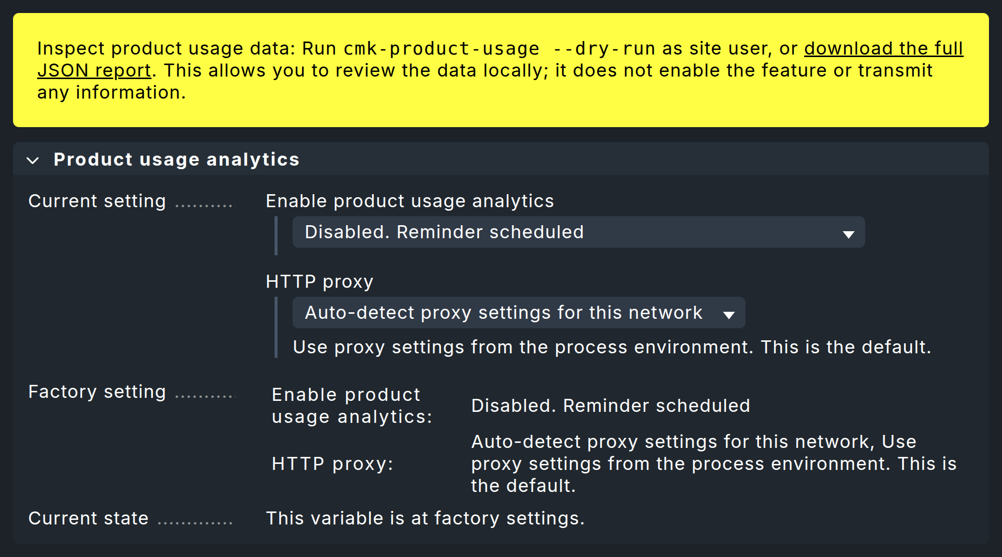In the global settings of your site, you will find the page for configuring the transmission of product usage data