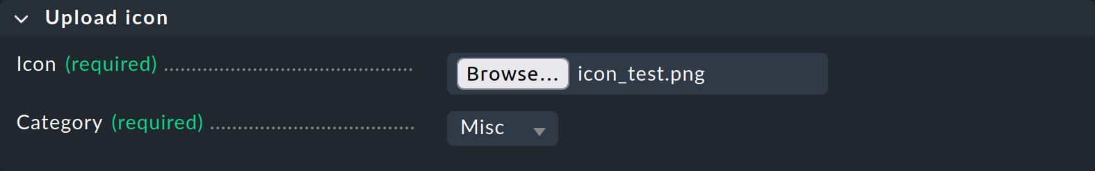 Dialog for selecting and uploading your own icons.